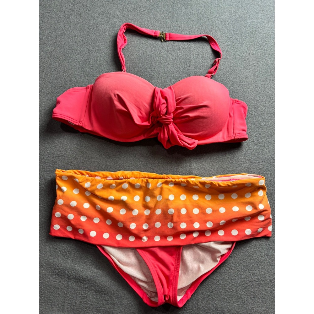 Coco Reef Bikini Set Women L 36/38C Pink Orange Ombre Polka Dot High Waist Retro